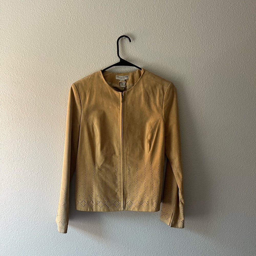 Valerie Stevens Tan Leather Jacket with Stand-Up Collar